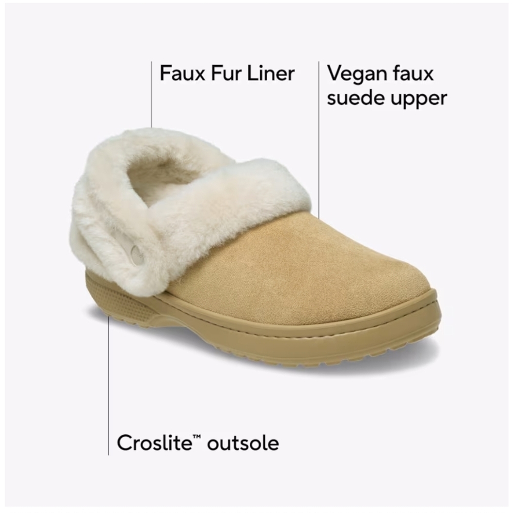 Crocs Classic Tan Vegan Suede Clogs With Fur Linning - Picture 7 of 8